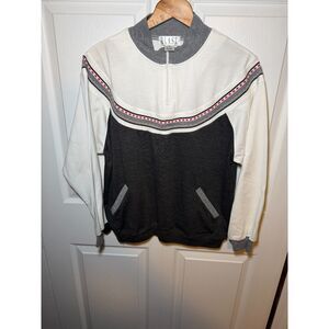 Vintage Blast Quarter Zip Colorblock Pullover Sweatshirt Gray White Large